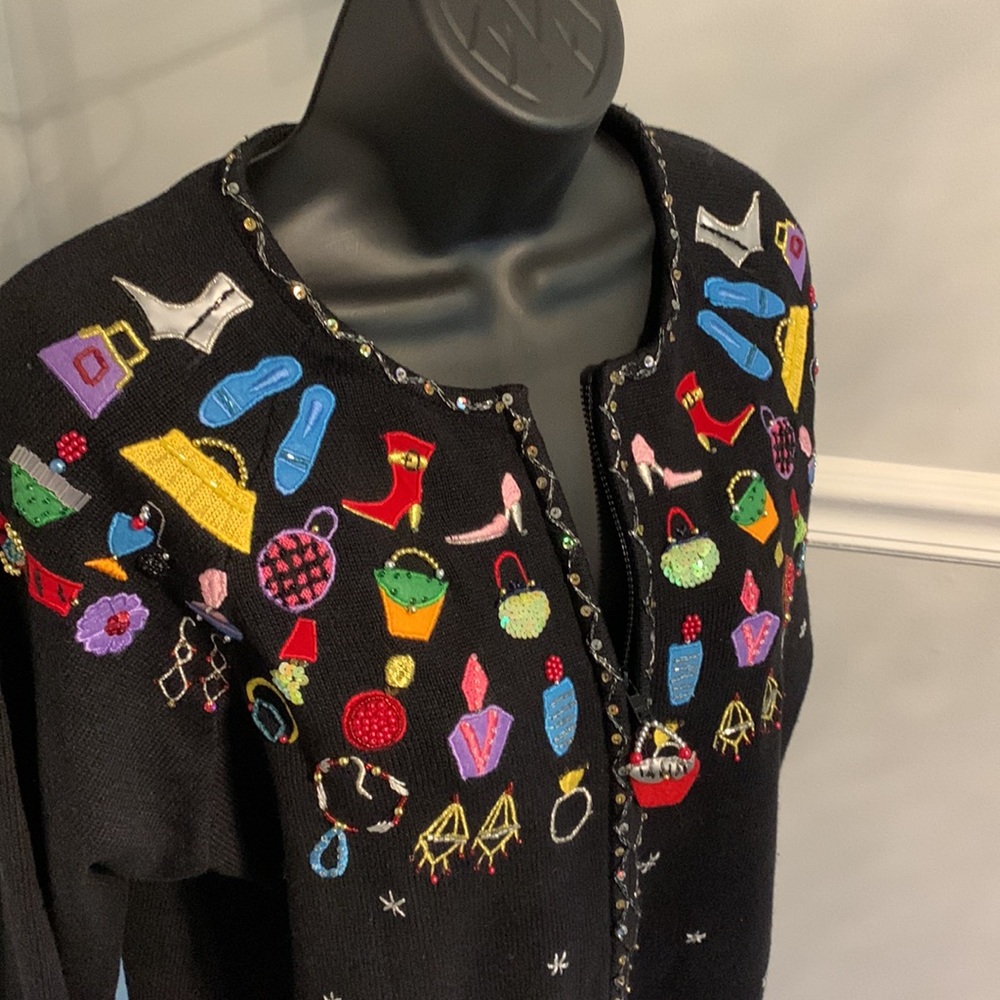 Berer Purses & Shoes Embellished Zip Cardigan Sweater Size M